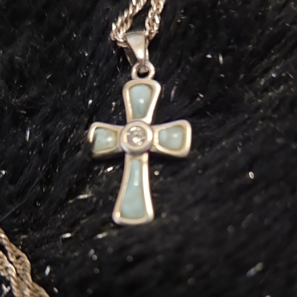 Silver and Blue Cross Pendant Necklace